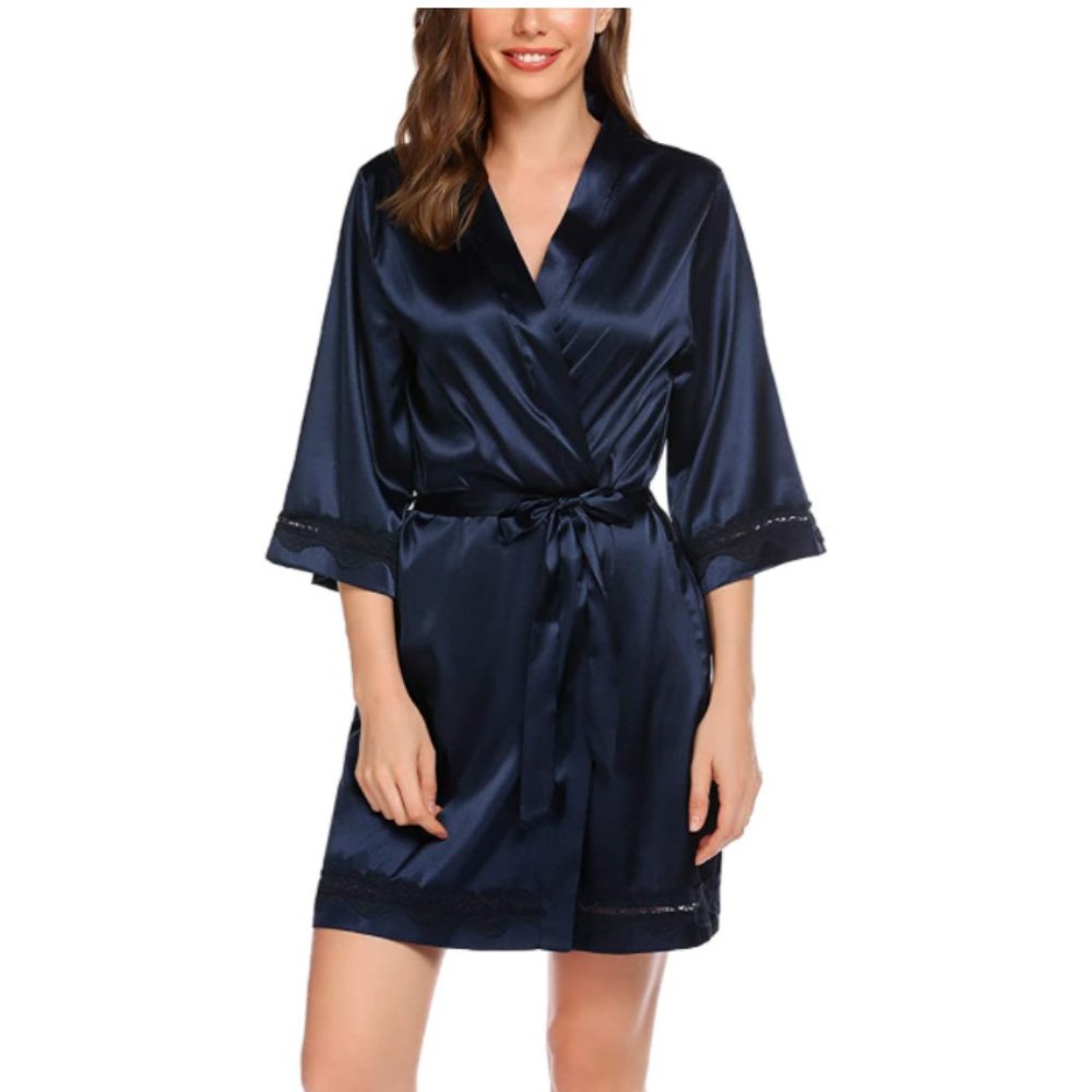 NEW! Sexy Lace Trim Silky Satin Kimono Robe - Picture 5 of 5